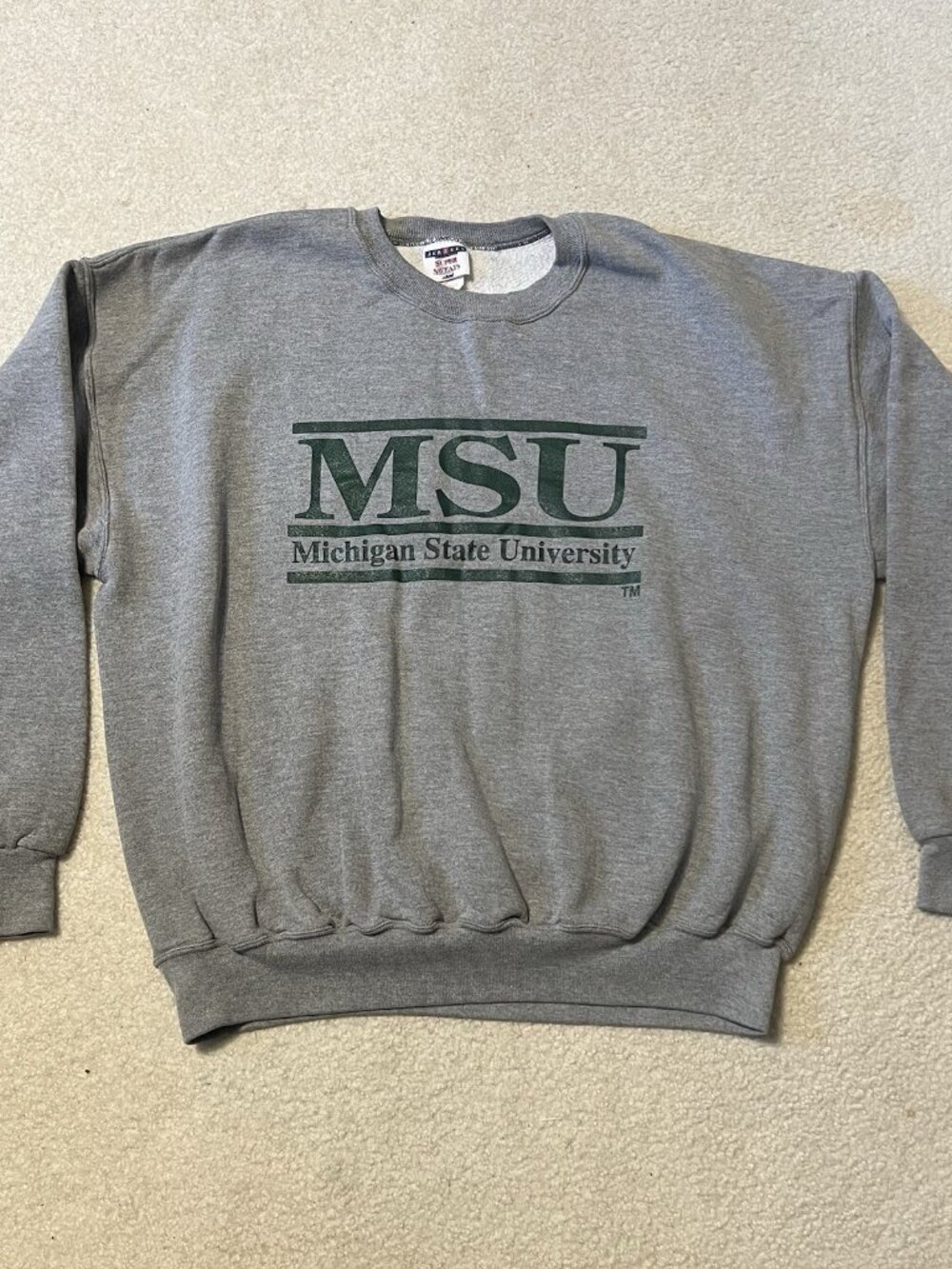 Vintage Michigan State Spartans 2XL Sweatshirt Green Gold University Crewneck